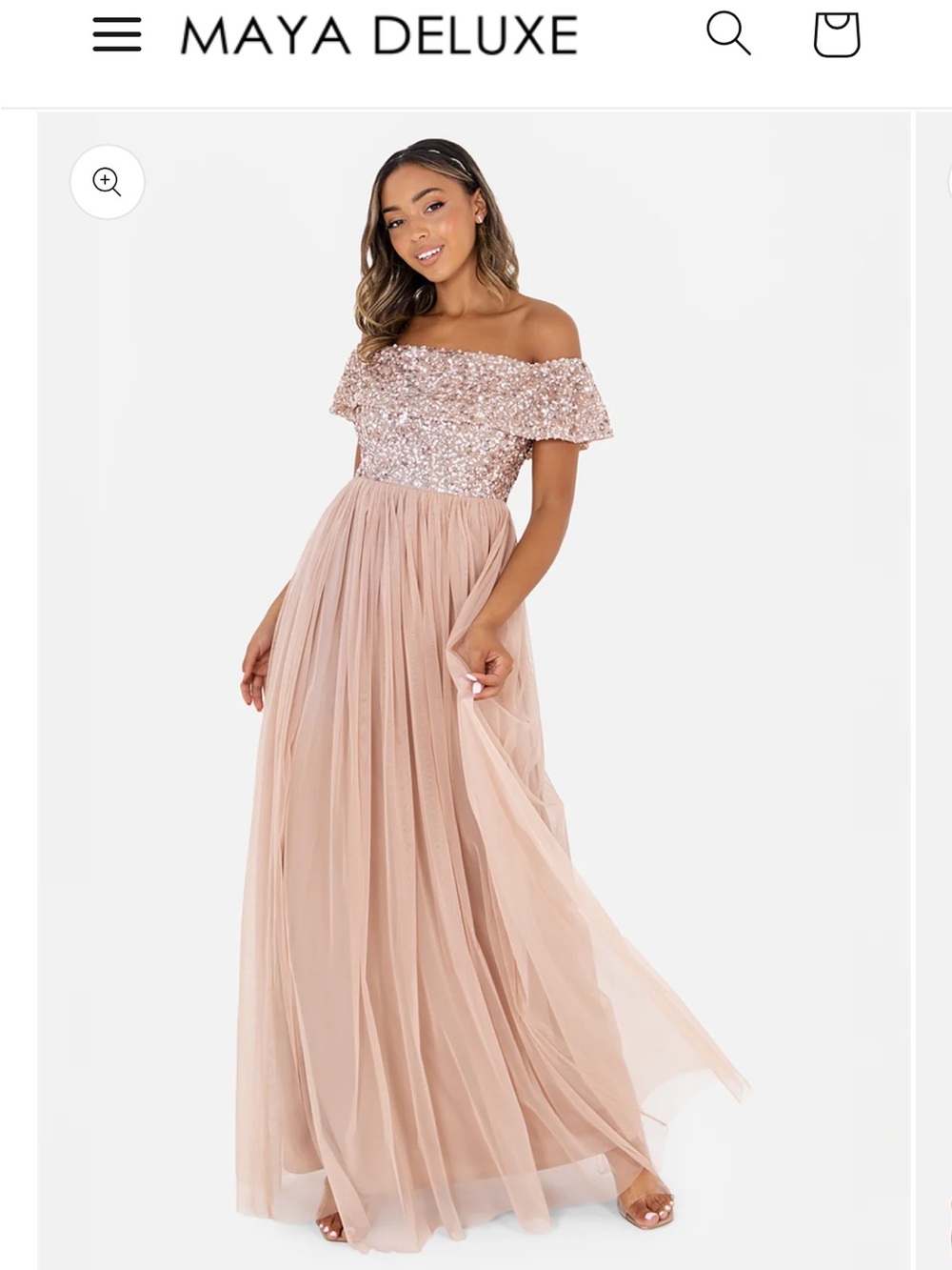Maya Deluxe Blush Off the Shoulder Sequin Maxi Dress – Size 12